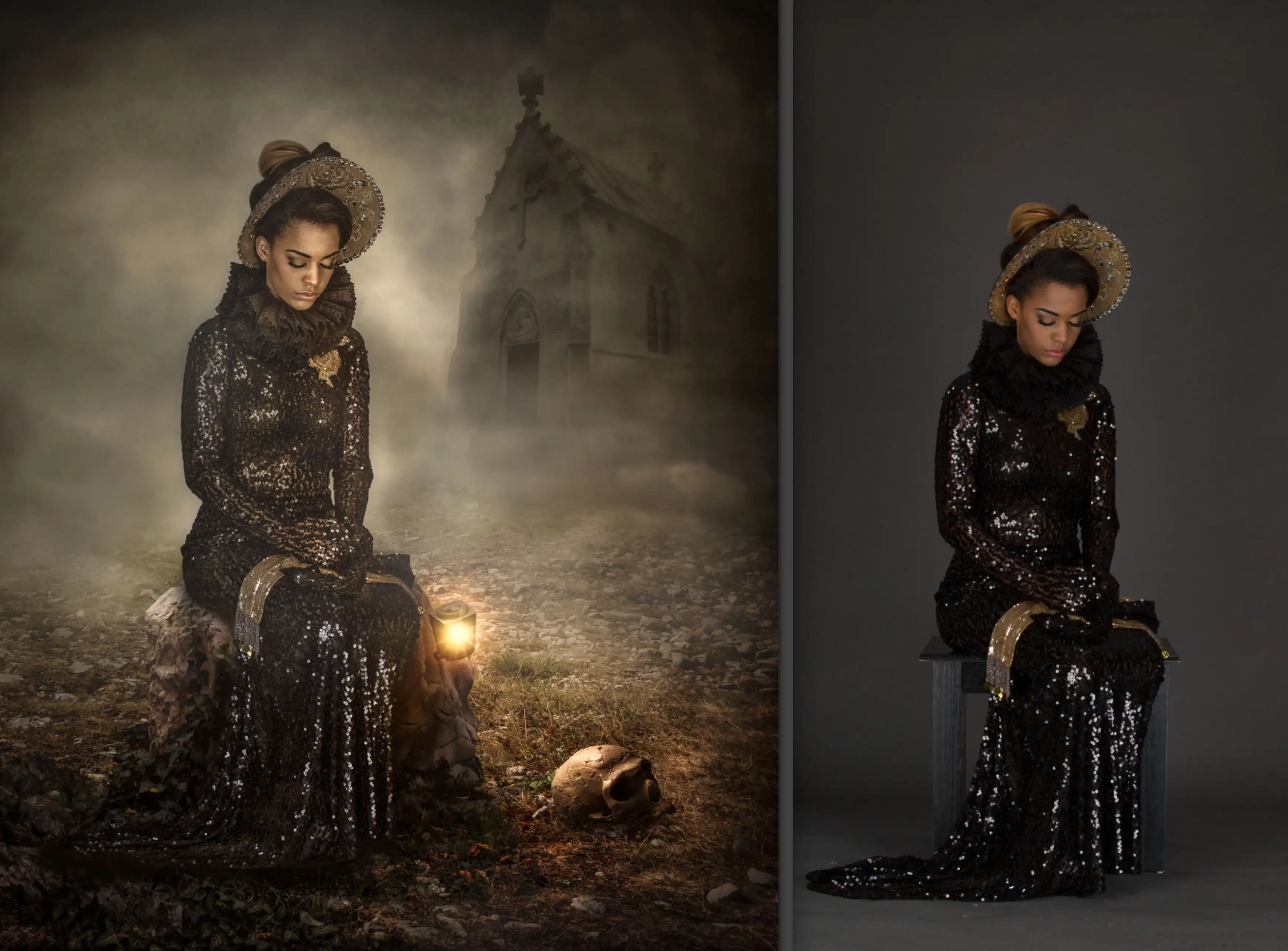 Before after dark fantasy composite photoshoot