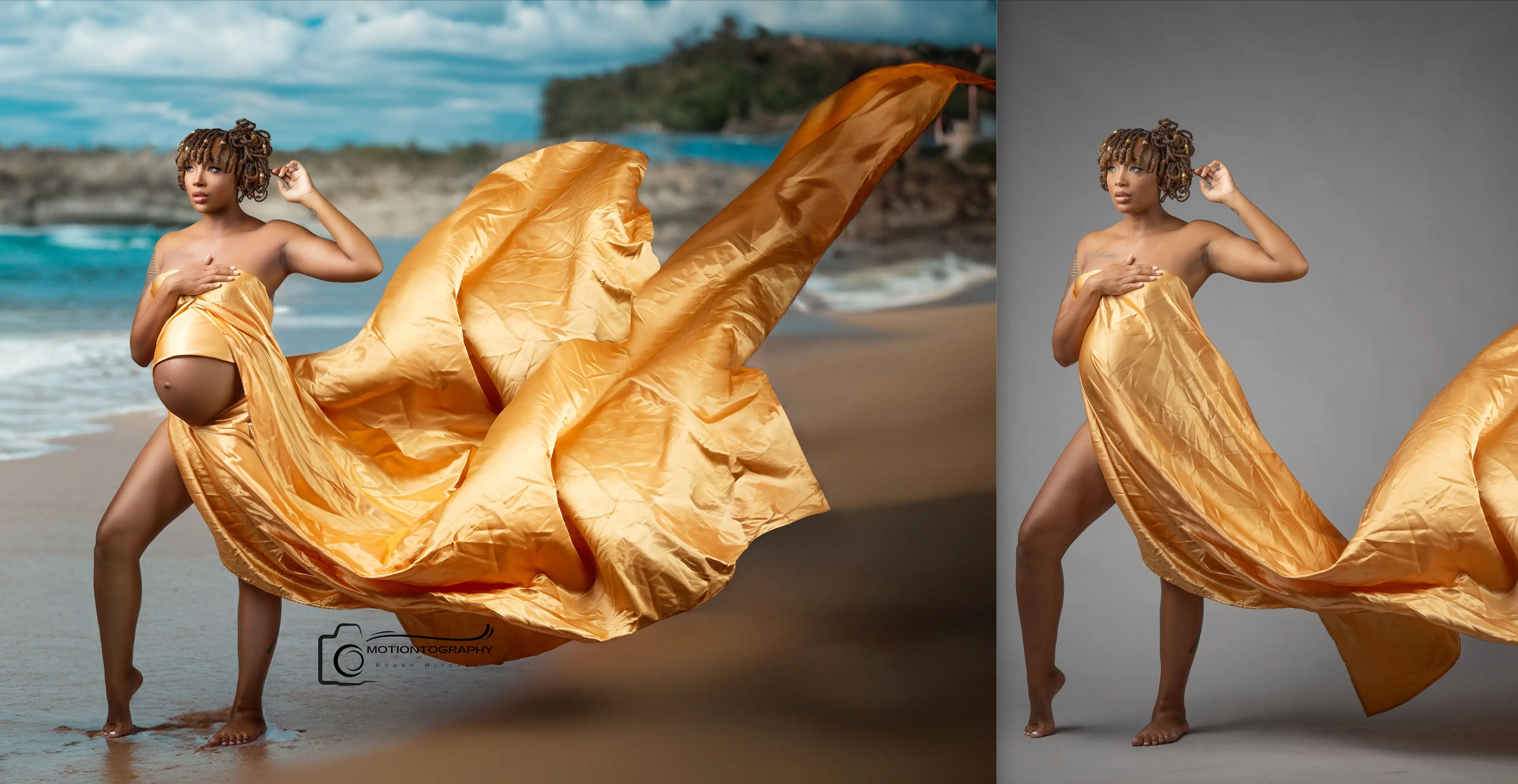Before after beach maternity composite photo edit