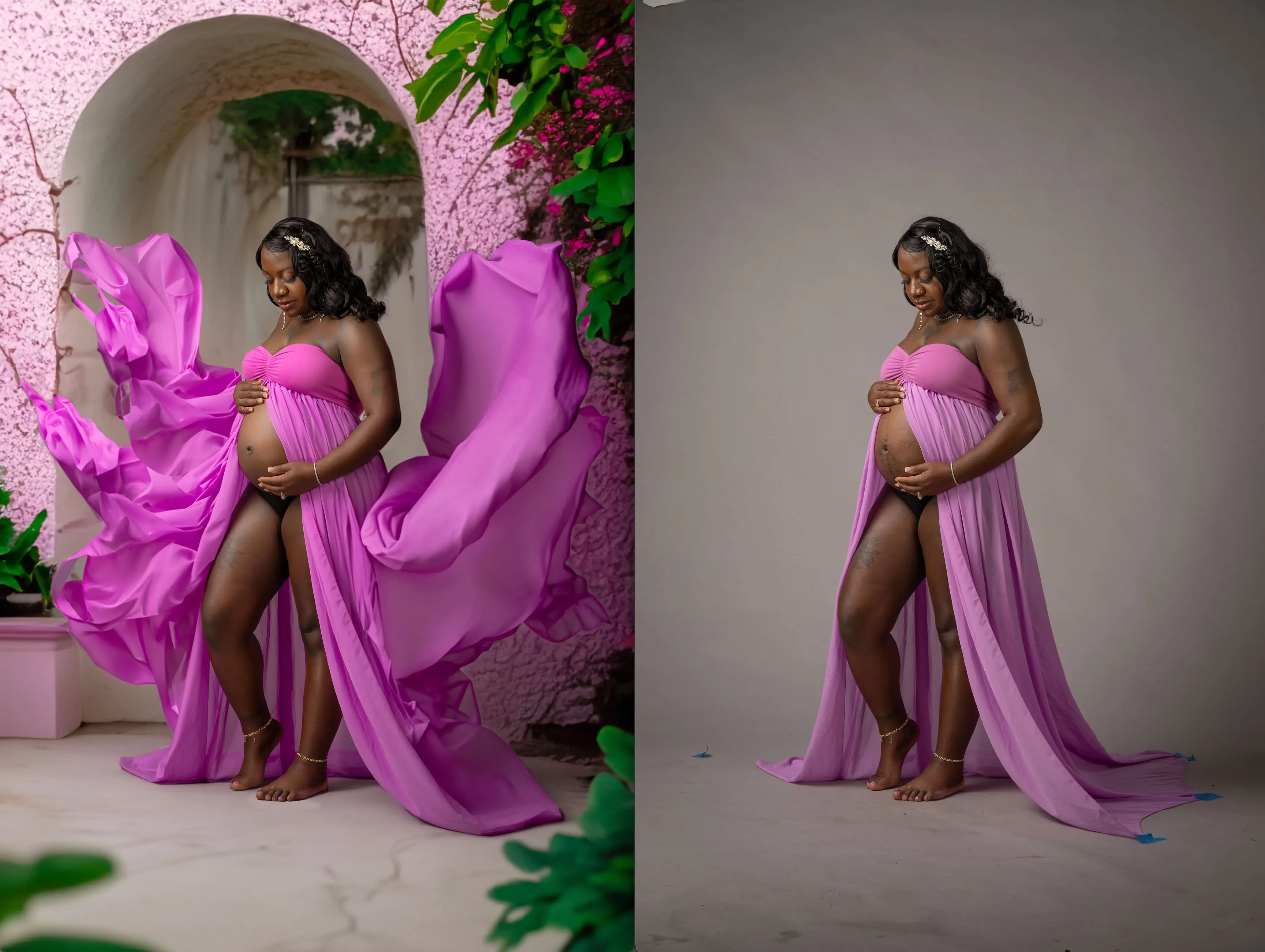 Before after maternity composite photography example