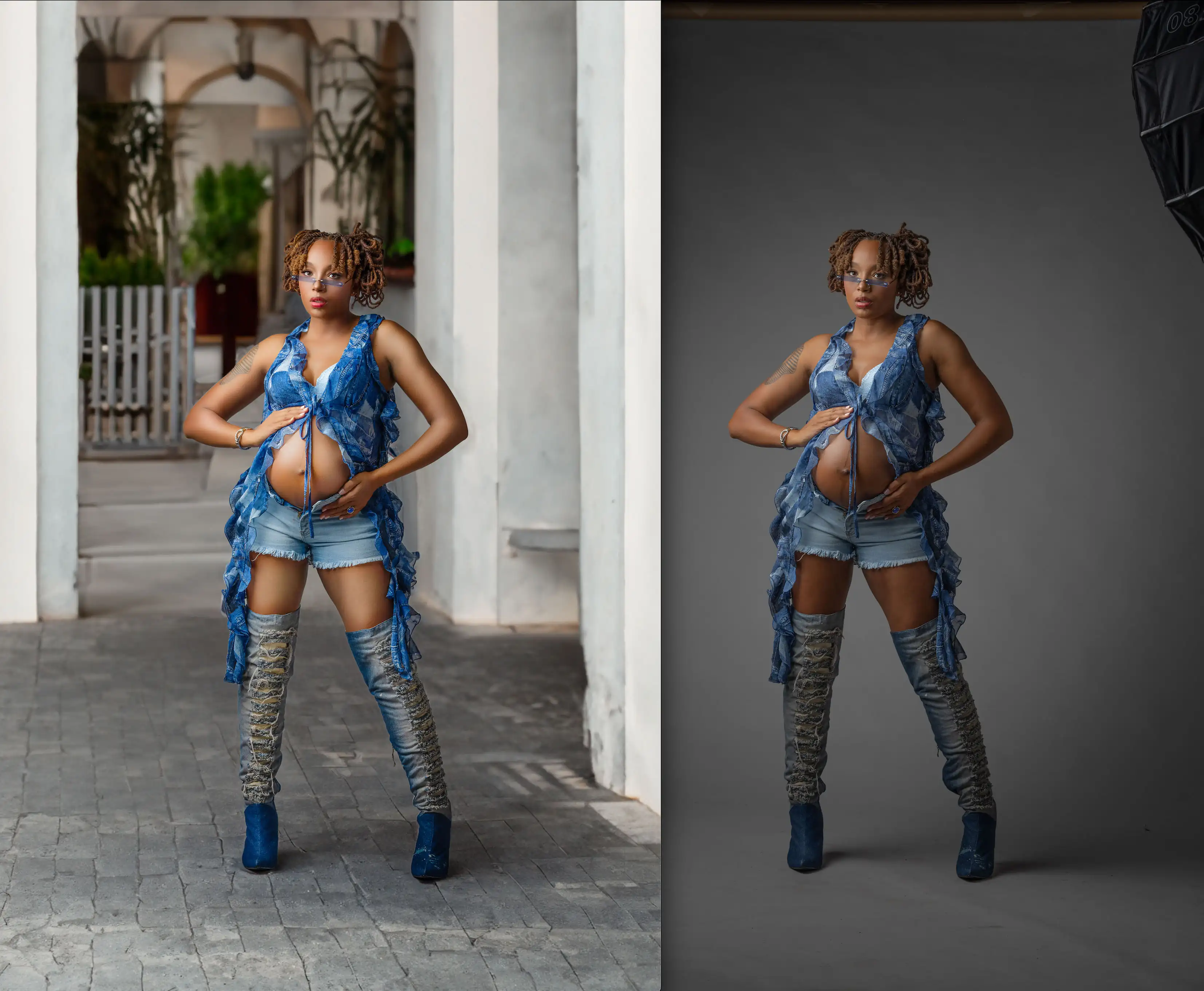 Maternity photo composite before and after effect