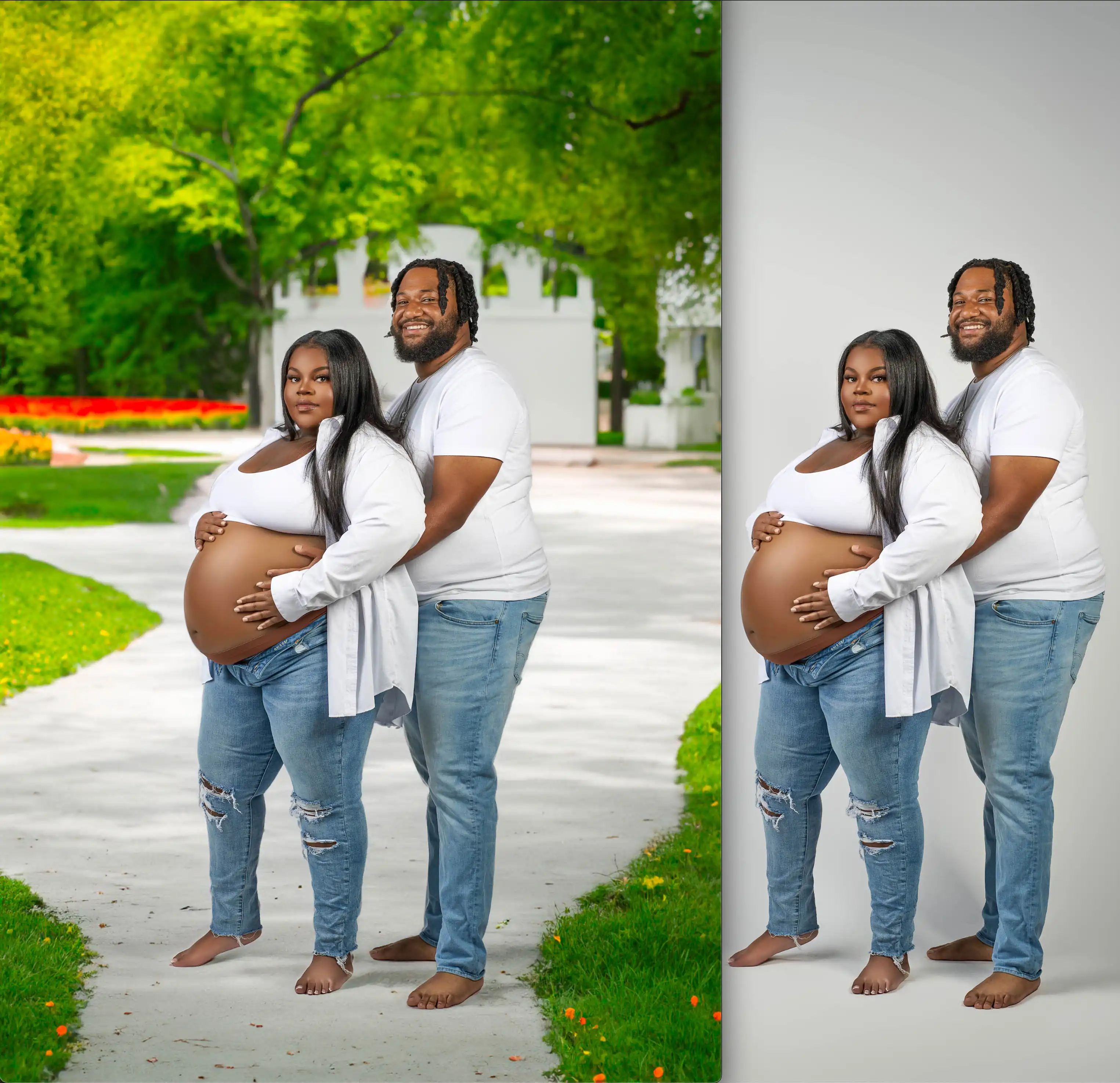 Before after composite editing maternity photo