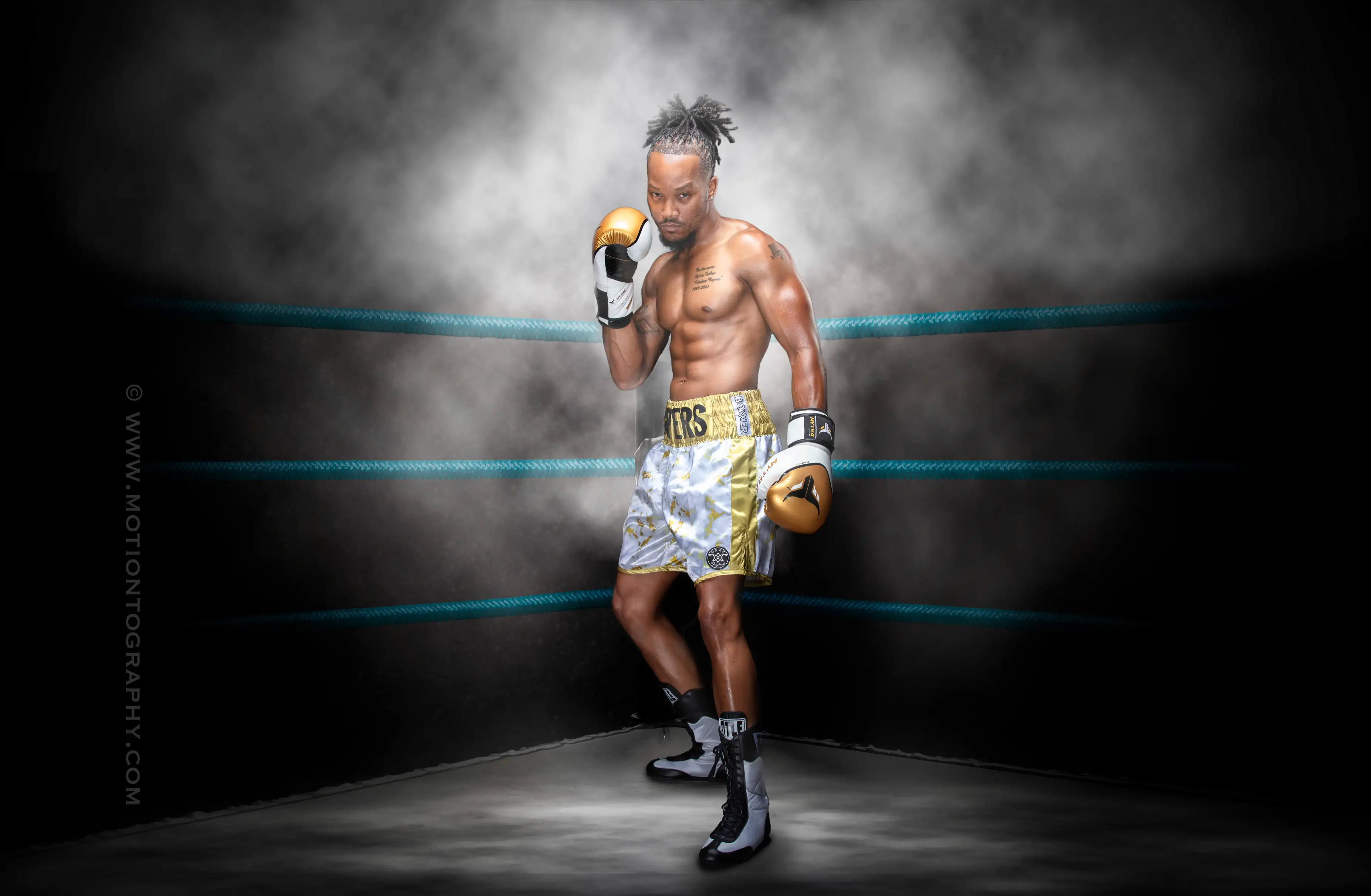 Dramatic composite photo art boxer in ring