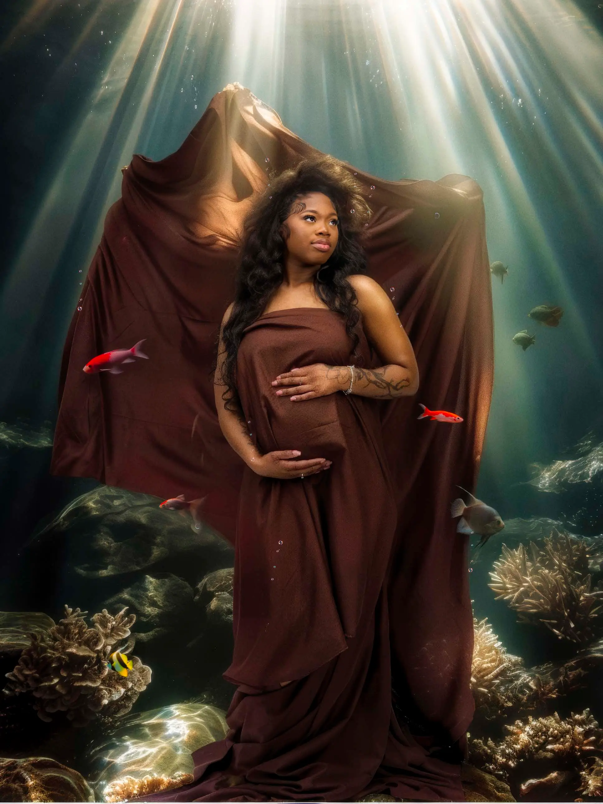 Underwater maternity composite portrait, Suffolk VA photographer