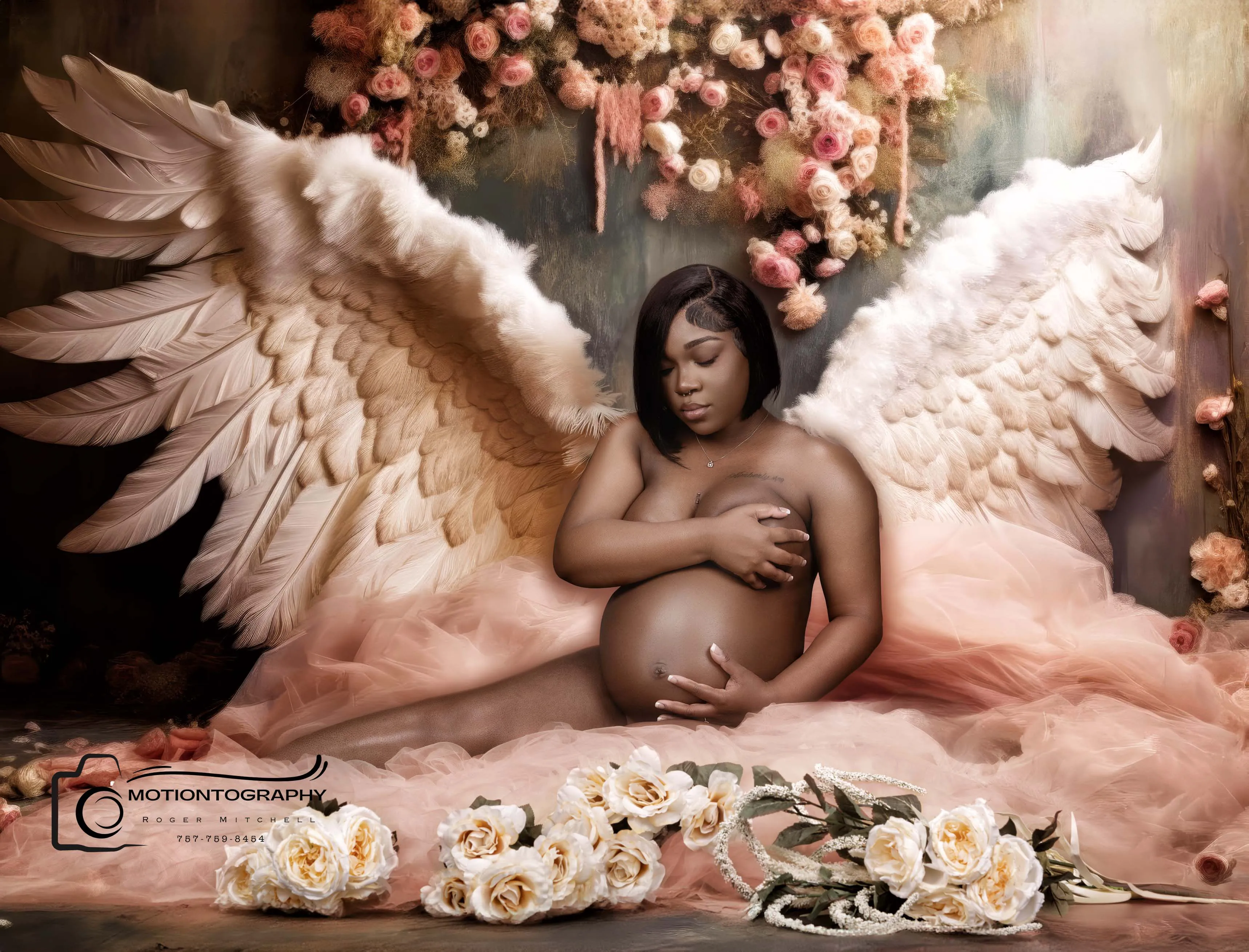 Fine art maternity composite angelic wings Suffolk VA photographer