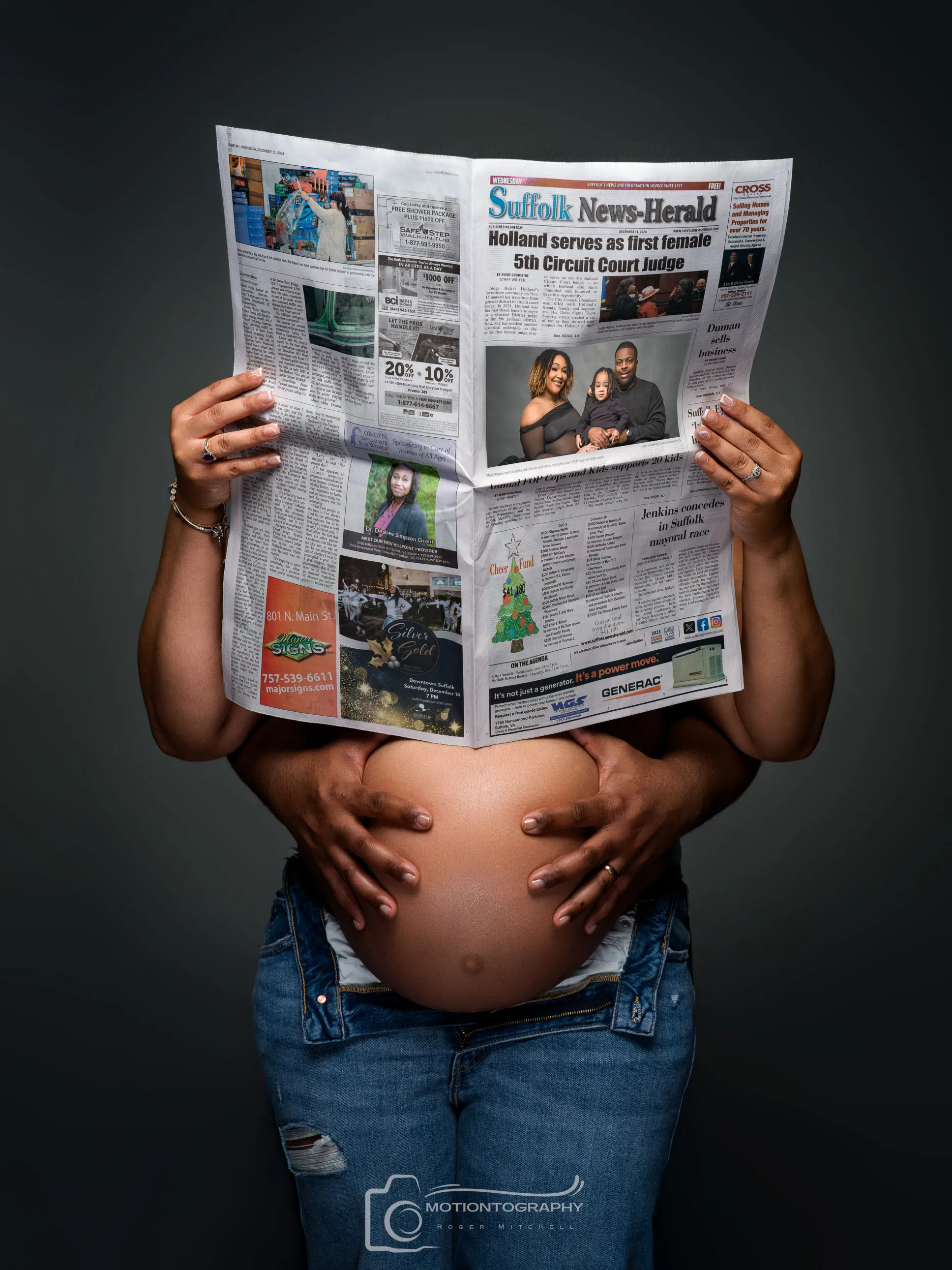 Unique maternity photo concept newspaper prop Hampton Roads