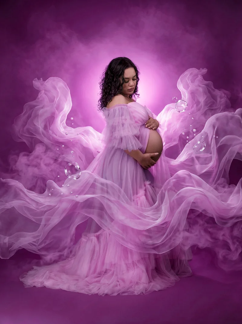 Pink smoke and tulle fine-art maternity composite by Motiontography Hampton Roads